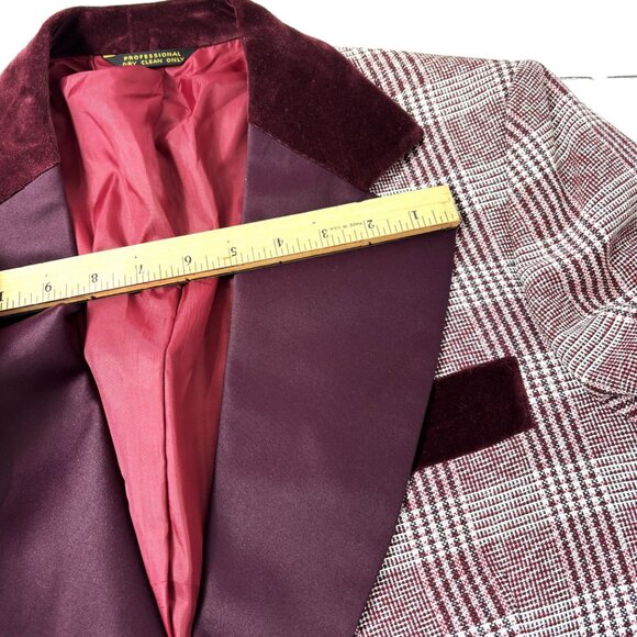 After Six Burgundy Silver Plaid Brocade Tuxedo Prom Formal Jacket Vintage 70’s - Picture 12 of 14